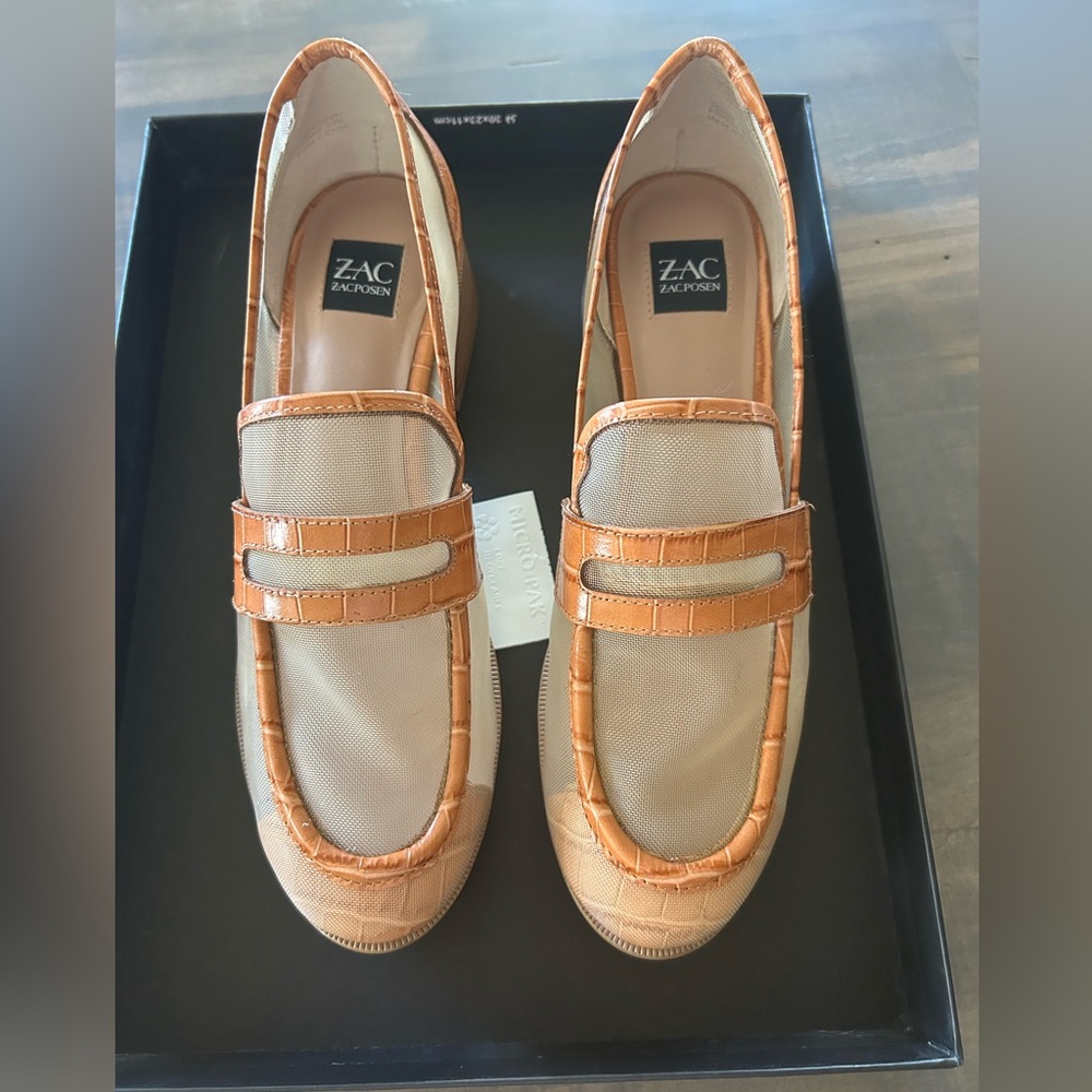 Zac Zac Posen Tan and Brown Mesh Loafers Size 6